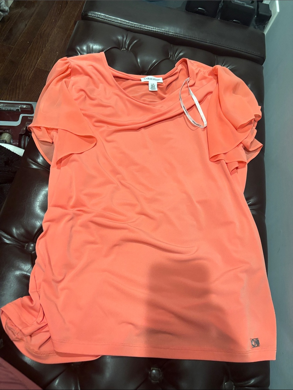 Calvin Klein Coral Short Flutter Sleeve Tee
